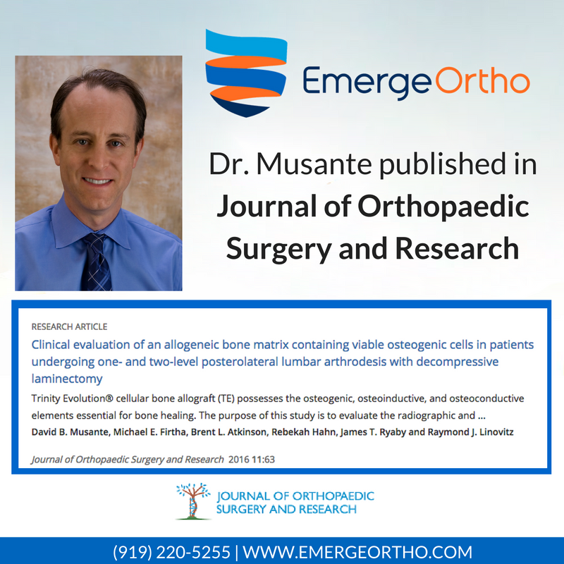 Dr. David Musante published in Journal of Orthopedic Surgery and Research