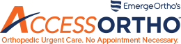 Orange and blue EmergeOrtho AccessOrtho logo.