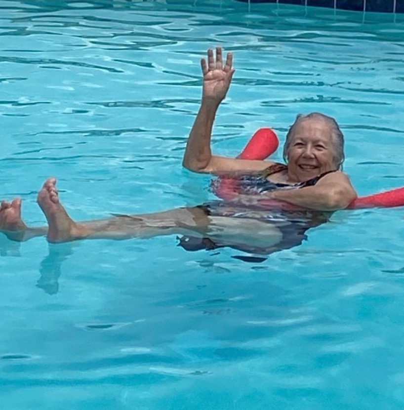 Jean Hendricks swimming in pool